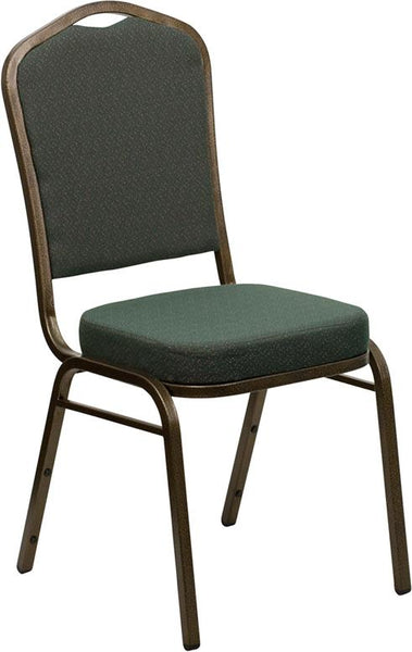 Flash Furniture HERCULES Series Crown Back Stacking Banquet Chair in Green Patterned Fabric - Gold Vein Frame - FD-C01-GOLDVEIN-0640-GG