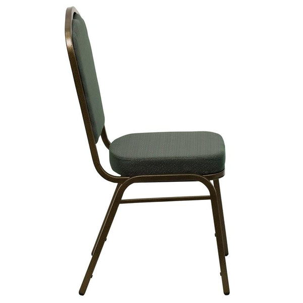 Flash Furniture HERCULES Series Crown Back Stacking Banquet Chair in Green Patterned Fabric - Gold Vein Frame - FD-C01-GOLDVEIN-0640-GG