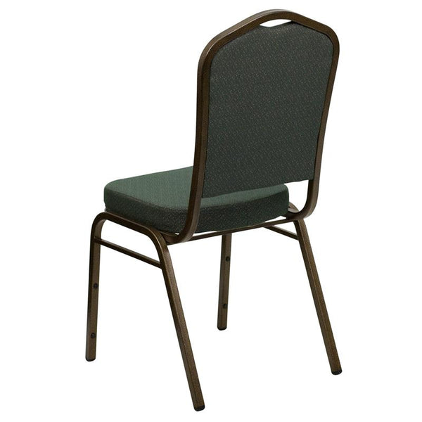 Flash Furniture HERCULES Series Crown Back Stacking Banquet Chair in Green Patterned Fabric - Gold Vein Frame - FD-C01-GOLDVEIN-0640-GG