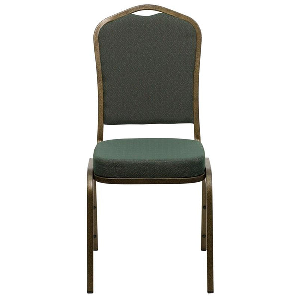 Flash Furniture HERCULES Series Crown Back Stacking Banquet Chair in Green Patterned Fabric - Gold Vein Frame - FD-C01-GOLDVEIN-0640-GG