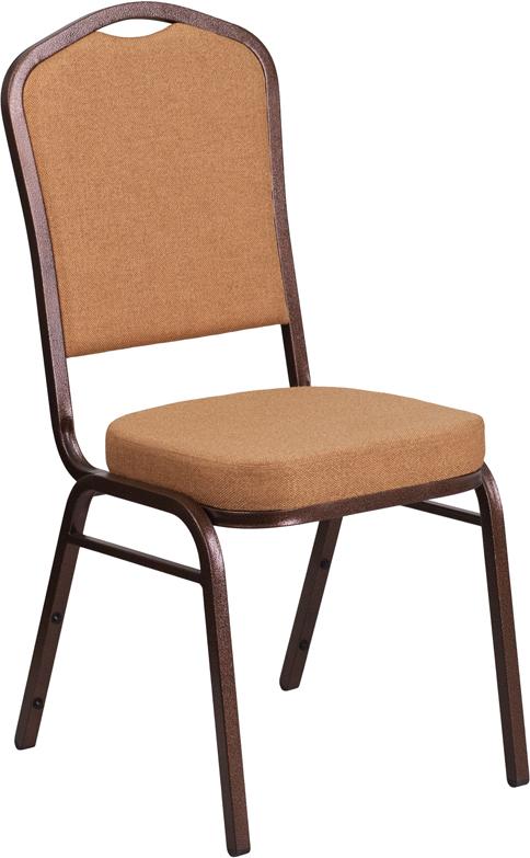 Flash Furniture HERCULES Series Crown Back Stacking Banquet Chair in Light Brown Fabric - Copper Vein Frame - FD-C01-C-4-GG