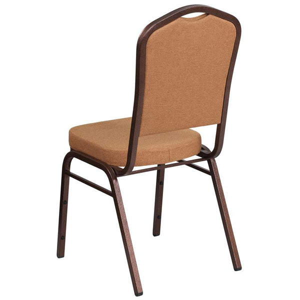 Flash Furniture HERCULES Series Crown Back Stacking Banquet Chair in Light Brown Fabric - Copper Vein Frame - FD-C01-C-4-GG