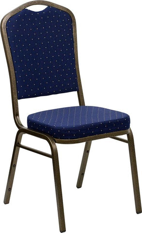 Flash Furniture HERCULES Series Crown Back Stacking Banquet Chair in Navy Blue Dot Patterned Fabric - Gold Vein Frame - FD-C01-GOLDVEIN-S0810-GG