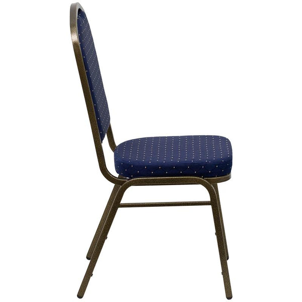 Flash Furniture HERCULES Series Crown Back Stacking Banquet Chair in Navy Blue Dot Patterned Fabric - Gold Vein Frame - FD-C01-GOLDVEIN-S0810-GG