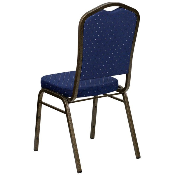 Flash Furniture HERCULES Series Crown Back Stacking Banquet Chair in Navy Blue Dot Patterned Fabric - Gold Vein Frame - FD-C01-GOLDVEIN-S0810-GG