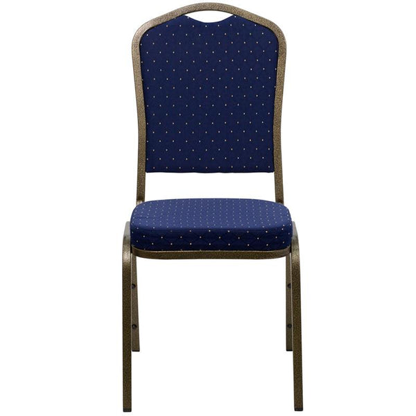 Flash Furniture HERCULES Series Crown Back Stacking Banquet Chair in Navy Blue Dot Patterned Fabric - Gold Vein Frame - FD-C01-GOLDVEIN-S0810-GG