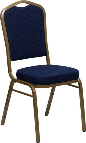 Flash Furniture HERCULES Series Crown Back Stacking Banquet Chair in Navy Blue Patterned Fabric - Gold Frame - FD-C01-ALLGOLD-2056-GG