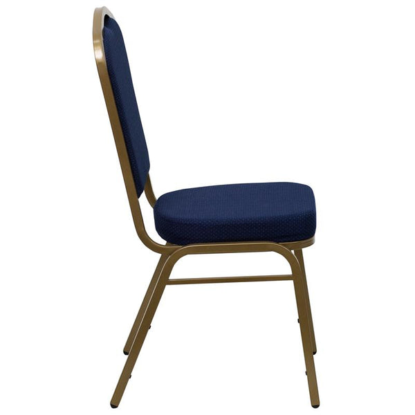 Flash Furniture HERCULES Series Crown Back Stacking Banquet Chair in Navy Blue Patterned Fabric - Gold Frame - FD-C01-ALLGOLD-2056-GG