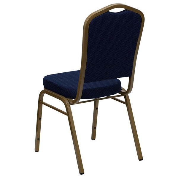 Flash Furniture HERCULES Series Crown Back Stacking Banquet Chair in Navy Blue Patterned Fabric - Gold Frame - FD-C01-ALLGOLD-2056-GG