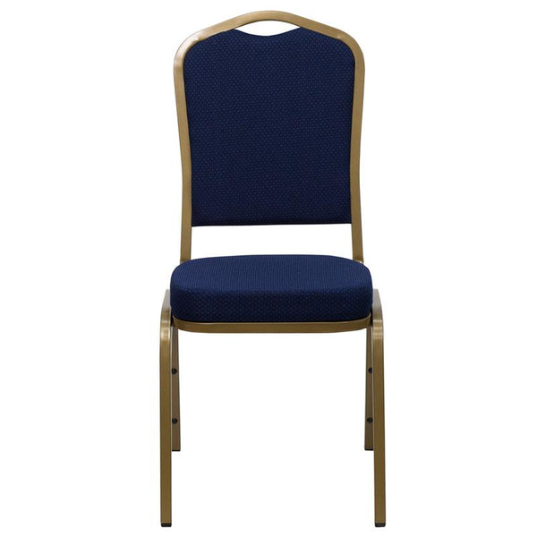 Flash Furniture HERCULES Series Crown Back Stacking Banquet Chair in Navy Blue Patterned Fabric - Gold Frame - FD-C01-ALLGOLD-2056-GG