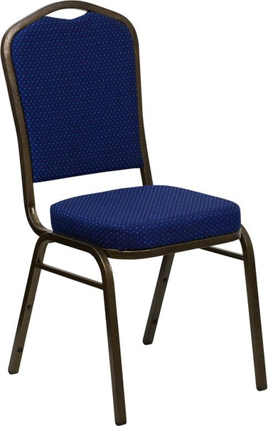 Flash Furniture HERCULES Series Crown Back Stacking Banquet Chair in Navy Blue Patterned Fabric - Gold Vein Frame - FD-C01-GOLDVEIN-208-GG