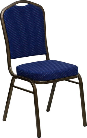 Flash Furniture HERCULES Series Crown Back Stacking Banquet Chair in Navy Blue Patterned Fabric - Gold Vein Frame - FD-C01-GOLDVEIN-208-GG