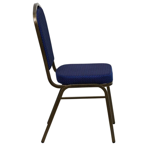 Flash Furniture HERCULES Series Crown Back Stacking Banquet Chair in Navy Blue Patterned Fabric - Gold Vein Frame - FD-C01-GOLDVEIN-208-GG