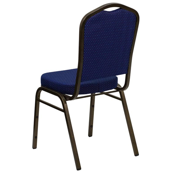 Flash Furniture HERCULES Series Crown Back Stacking Banquet Chair in Navy Blue Patterned Fabric - Gold Vein Frame - FD-C01-GOLDVEIN-208-GG