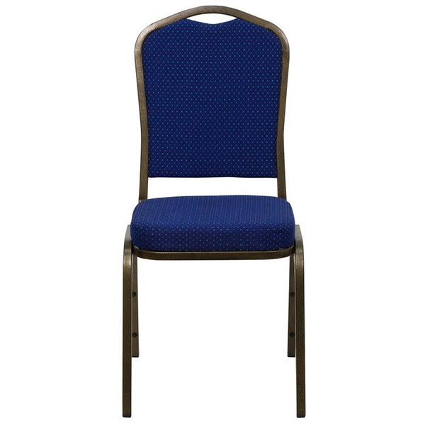 Flash Furniture HERCULES Series Crown Back Stacking Banquet Chair in Navy Blue Patterned Fabric - Gold Vein Frame - FD-C01-GOLDVEIN-208-GG