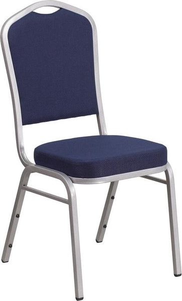 Flash Furniture HERCULES Series Crown Back Stacking Banquet Chair in Navy Fabric - Silver Frame - FD-C01-S-2-GG