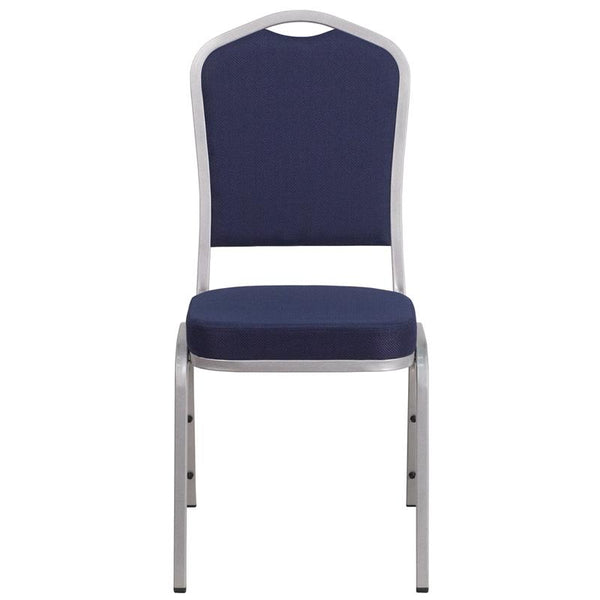 Flash Furniture HERCULES Series Crown Back Stacking Banquet Chair in Navy Fabric - Silver Frame - FD-C01-S-2-GG