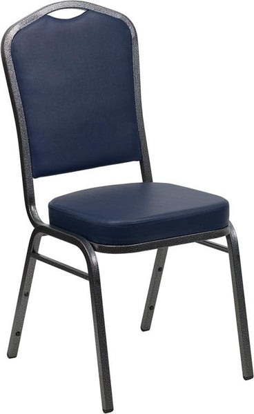 Flash Furniture HERCULES Series Crown Back Stacking Banquet Chair in Navy Vinyl - Silver Vein Frame - FD-C01-SILVERVEIN-NY-VY-GG