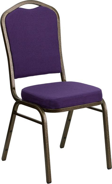 Flash Furniture HERCULES Series Crown Back Stacking Banquet Chair in Purple Fabric - Gold Vein Frame - FD-C01-PUR-GV-GG