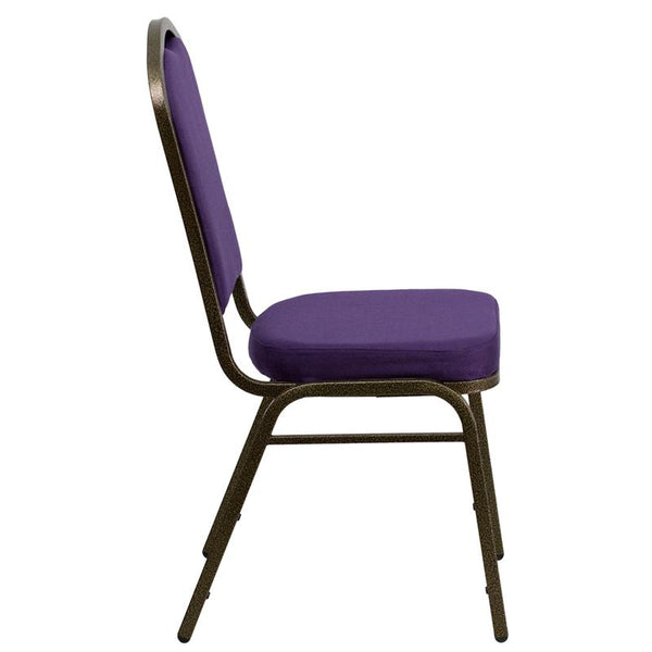 Flash Furniture HERCULES Series Crown Back Stacking Banquet Chair in Purple Fabric - Gold Vein Frame - FD-C01-PUR-GV-GG