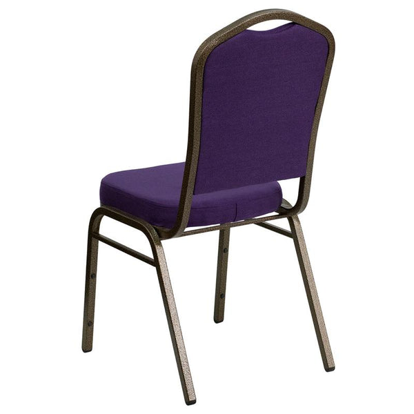 Flash Furniture HERCULES Series Crown Back Stacking Banquet Chair in Purple Fabric - Gold Vein Frame - FD-C01-PUR-GV-GG