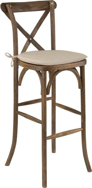 Flash Furniture HERCULES Series Dark Antique Wood Cross Back Barstool with Cushion - XA-X-BAR-GO-BC-GG