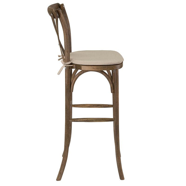 Flash Furniture HERCULES Series Dark Antique Wood Cross Back Barstool with Cushion - XA-X-BAR-GO-BC-GG