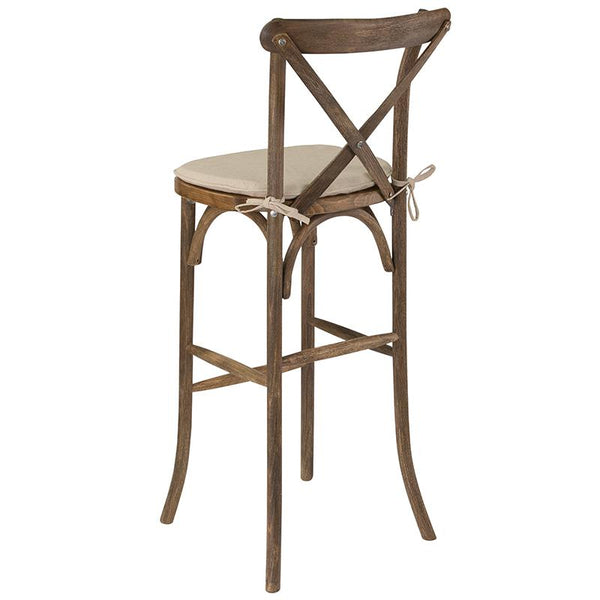 Flash Furniture HERCULES Series Dark Antique Wood Cross Back Barstool with Cushion - XA-X-BAR-GO-BC-GG