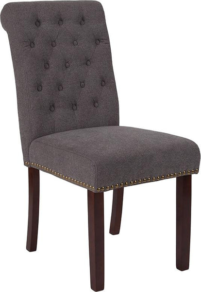 Flash Furniture HERCULES Series Dark Gray Fabric Parsons Chair with Rolled Back, Accent Nail Trim and Walnut Finish - BT-P-DKGY-FAB-GG