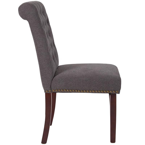 Flash Furniture HERCULES Series Dark Gray Fabric Parsons Chair with Rolled Back, Accent Nail Trim and Walnut Finish - BT-P-DKGY-FAB-GG