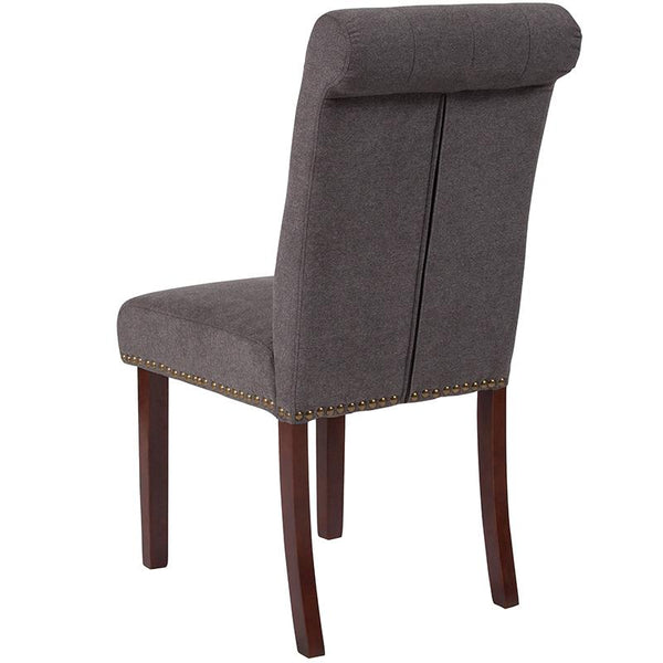 Flash Furniture HERCULES Series Dark Gray Fabric Parsons Chair with Rolled Back, Accent Nail Trim and Walnut Finish - BT-P-DKGY-FAB-GG