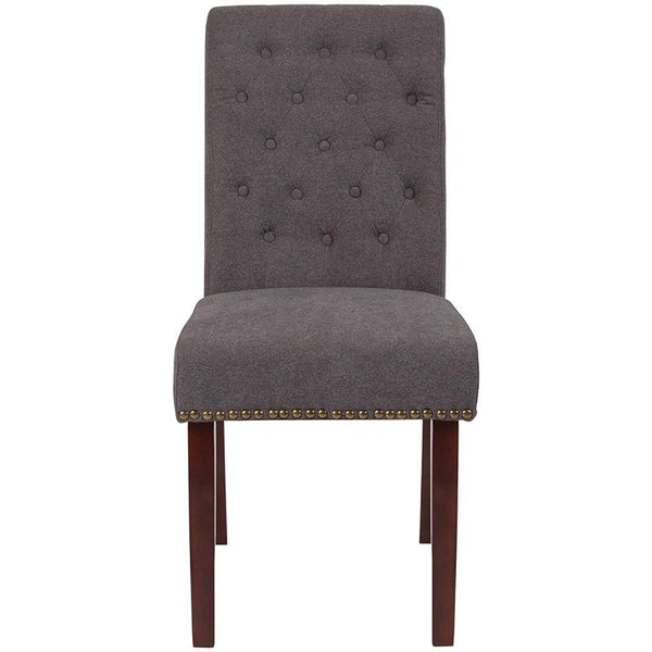 Flash Furniture HERCULES Series Dark Gray Fabric Parsons Chair with Rolled Back, Accent Nail Trim and Walnut Finish - BT-P-DKGY-FAB-GG