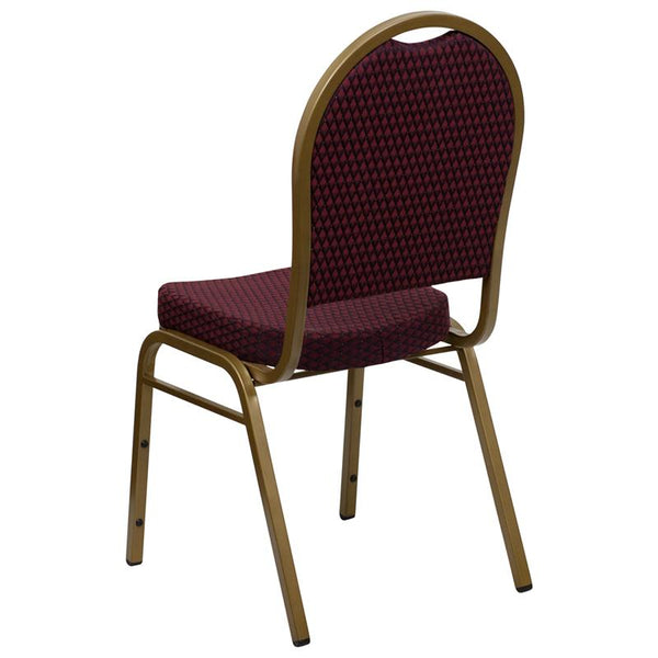 Flash Furniture HERCULES Series Dome Back Stacking Banquet Chair in Burgundy Patterned Fabric - Gold Frame - FD-C03-ALLGOLD-EFE1679-GG