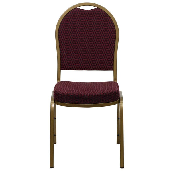 Flash Furniture HERCULES Series Dome Back Stacking Banquet Chair in Burgundy Patterned Fabric - Gold Frame - FD-C03-ALLGOLD-EFE1679-GG