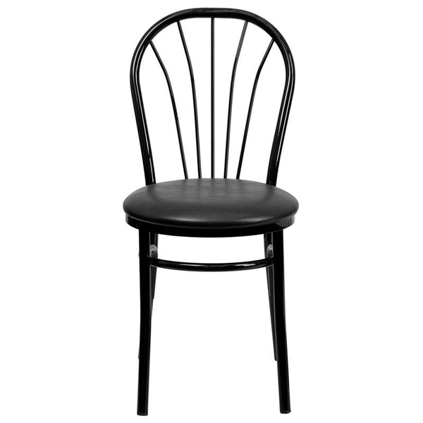 Flash Furniture HERCULES Series Fan Back Metal Chair - Black Vinyl Seat - XU-698B-BLKV-GG