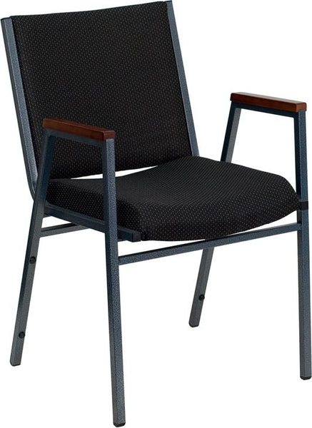 Flash Furniture HERCULES Series Heavy Duty Black Dot Fabric Stack Chair with Arms - XU-60154-BK-GG