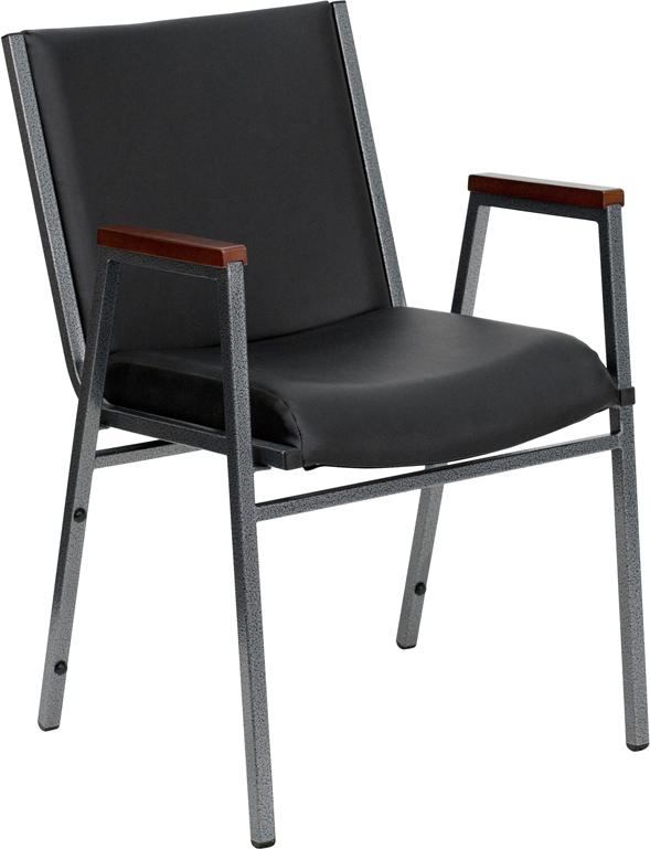 Flash Furniture HERCULES Series Heavy Duty Black Vinyl Stack Chair with Arms - XU-60154-BK-VYL-GG