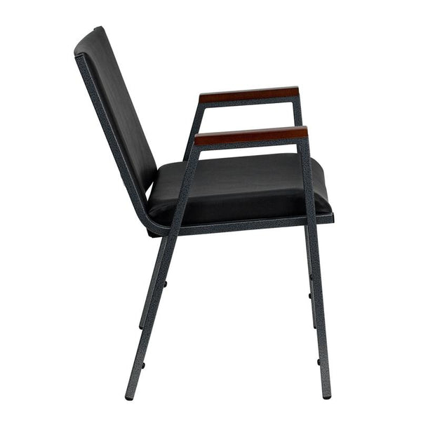 Flash Furniture HERCULES Series Heavy Duty Black Vinyl Stack Chair with Arms - XU-60154-BK-VYL-GG