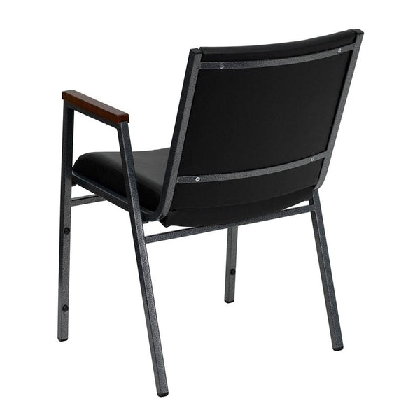 Flash Furniture HERCULES Series Heavy Duty Black Vinyl Stack Chair with Arms - XU-60154-BK-VYL-GG