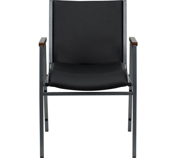 Flash Furniture HERCULES Series Heavy Duty Black Vinyl Stack Chair with Arms - XU-60154-BK-VYL-GG