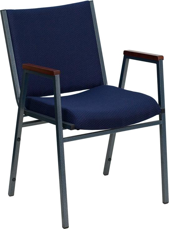 Flash Furniture HERCULES Series Heavy Duty Navy Blue Dot Fabric Stack Chair with Arms - XU-60154-NVY-GG