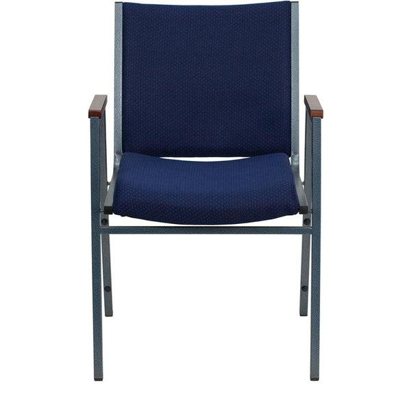 Flash Furniture HERCULES Series Heavy Duty Navy Blue Dot Fabric Stack Chair with Arms - XU-60154-NVY-GG