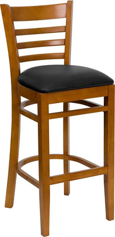 Flash Furniture HERCULES Series Ladder Back Cherry Wood Restaurant Barstool - Black Vinyl Seat - XU-DGW0005BARLAD-CHY-BLKV-GG