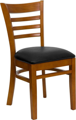 Flash Furniture HERCULES Series Ladder Back Cherry Wood Restaurant Chair - Black Vinyl Seat - XU-DGW0005LAD-CHY-BLKV-GG