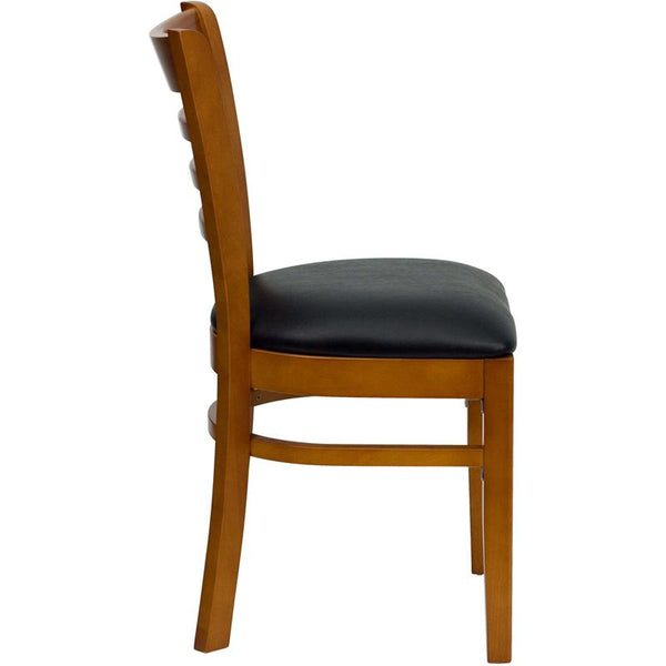 Flash Furniture HERCULES Series Ladder Back Cherry Wood Restaurant Chair - Black Vinyl Seat - XU-DGW0005LAD-CHY-BLKV-GG