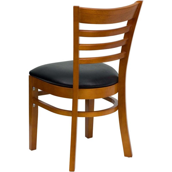 Flash Furniture HERCULES Series Ladder Back Cherry Wood Restaurant Chair - Black Vinyl Seat - XU-DGW0005LAD-CHY-BLKV-GG