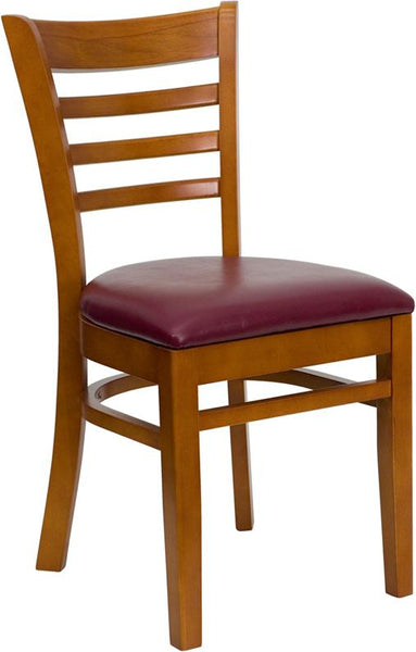 Flash Furniture HERCULES Series Ladder Back Cherry Wood Restaurant Chair - Burgundy Vinyl Seat - XU-DGW0005LAD-CHY-BURV-GG