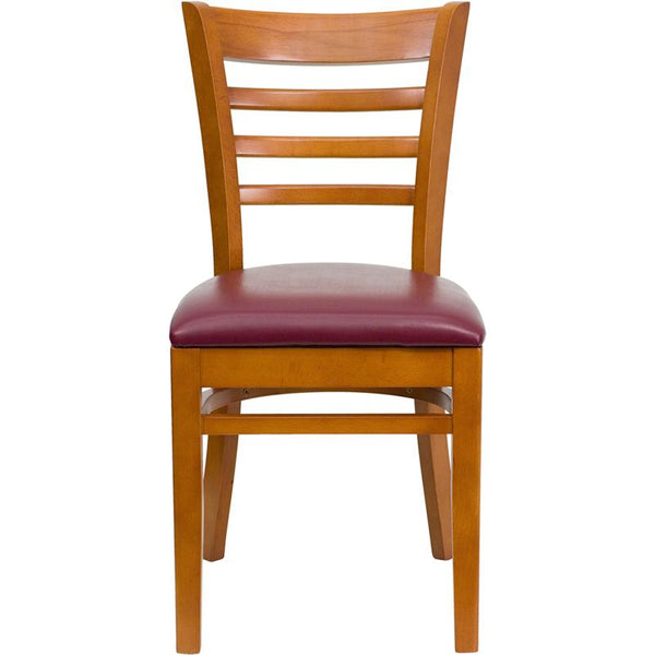 Flash Furniture HERCULES Series Ladder Back Cherry Wood Restaurant Chair - Burgundy Vinyl Seat - XU-DGW0005LAD-CHY-BURV-GG