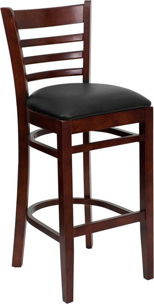 Flash Furniture HERCULES Series Ladder Back Mahogany Wood Restaurant Barstool - Black Vinyl Seat - XU-DGW0005BARLAD-MAH-BLKV-GG