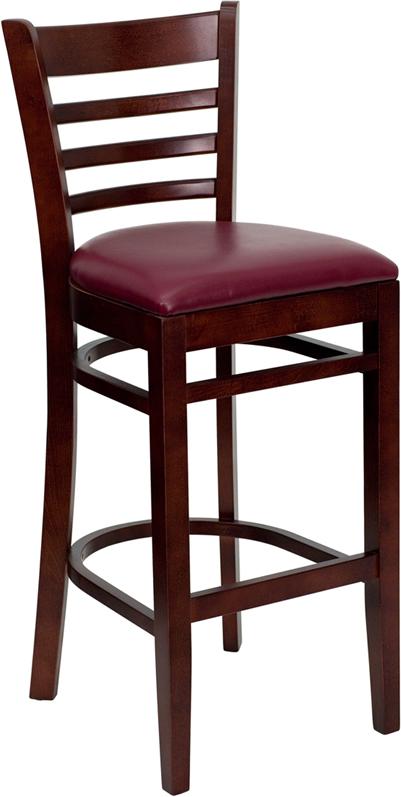 Flash Furniture HERCULES Series Ladder Back Mahogany Wood Restaurant Barstool - Burgundy Vinyl Seat - XU-DGW0005BARLAD-MAH-BURV-GG